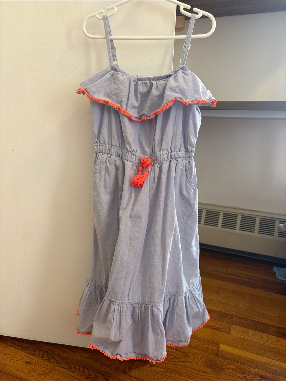 Mini boden Blue Sundress with Neon Orange Trim